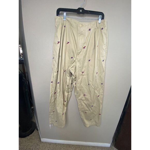 Urban Outfitters unisex tan Pants 8 wide leg high waist cotton embroidered - Picture 1 of 8